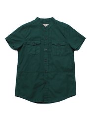Brushed Cotton Mandarin Collar Short Sleeve Shirt GREEN (Boy's Shirt)