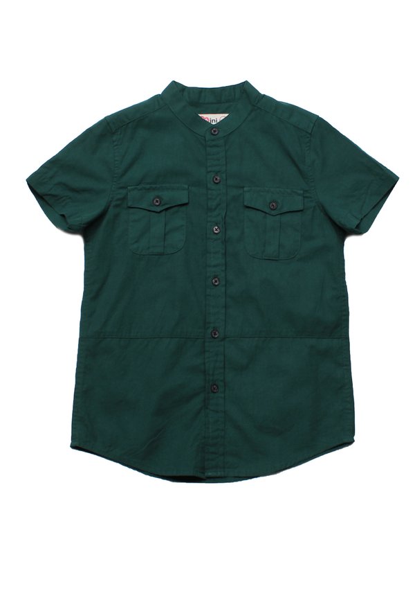 Brushed Cotton Mandarin Collar Short Sleeve Shirt GREEN (Boy's Shirt)