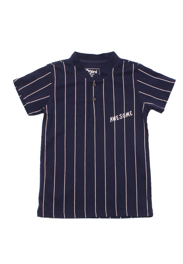 AWESOME Baseball Stripes Henley T-Shirt NAVY (Boy's T-Shirt)