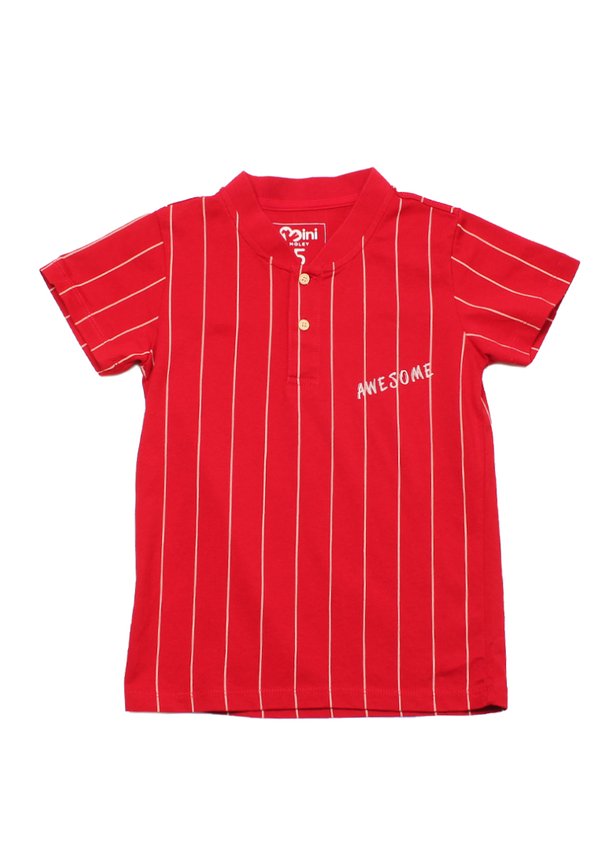 AWESOME Baseball Stripes Henley T-Shirt RED (Boy's T-Shirt)