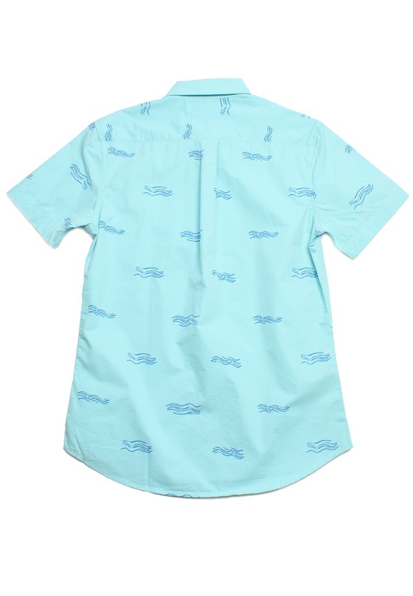 Wave Print Short Sleeve Shirt CYAN (Men's Shirt)