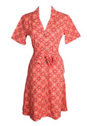 Peranakan Inspired Print Button Down Dress RED (Ladies' Dress)