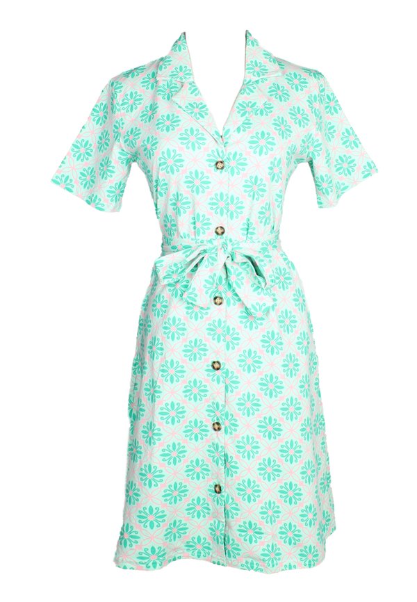 Peranakan Inspired Print Button Down Dress GREEN (Ladies' Dress)