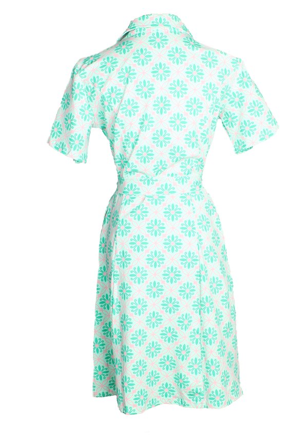 Peranakan Inspired Print Button Down Dress GREEN (Ladies' Dress)