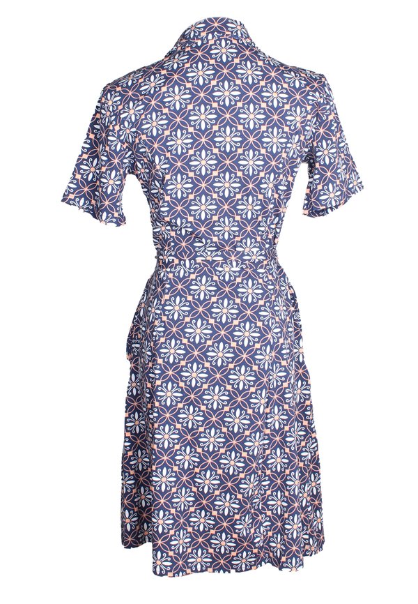 Peranakan Inspired Print Button Down Dress NAVY (Ladies' Dress)
