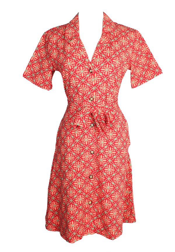 Peranakan Inspired Print Button Down Dress RED (Ladies' Dress)