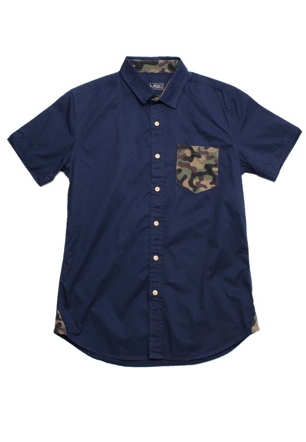 Camo Detailed Premium Short Sleeve Shirt NAVY (Men's Shirt)