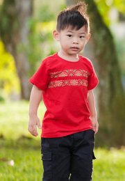 Twin Panel Peranakan Inspired Print T-Shirt RED (Boy's T-Shirt)