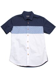 Motif Detailed Panel Premium Short Sleeve Shirt NAVY (Men's Shirt)