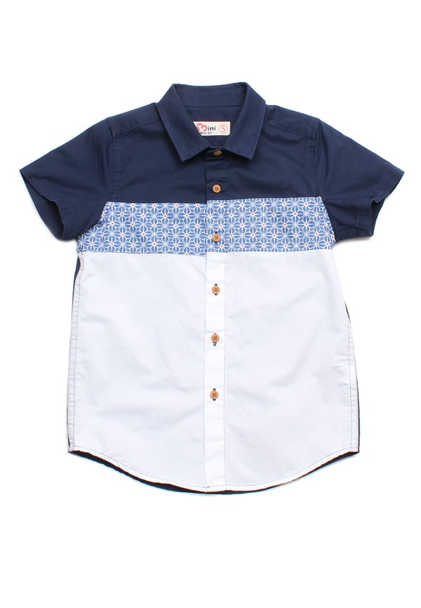 Motif Detailed Panel Premium Short Sleeve Shirt NAVY (Boy's Shirt)
