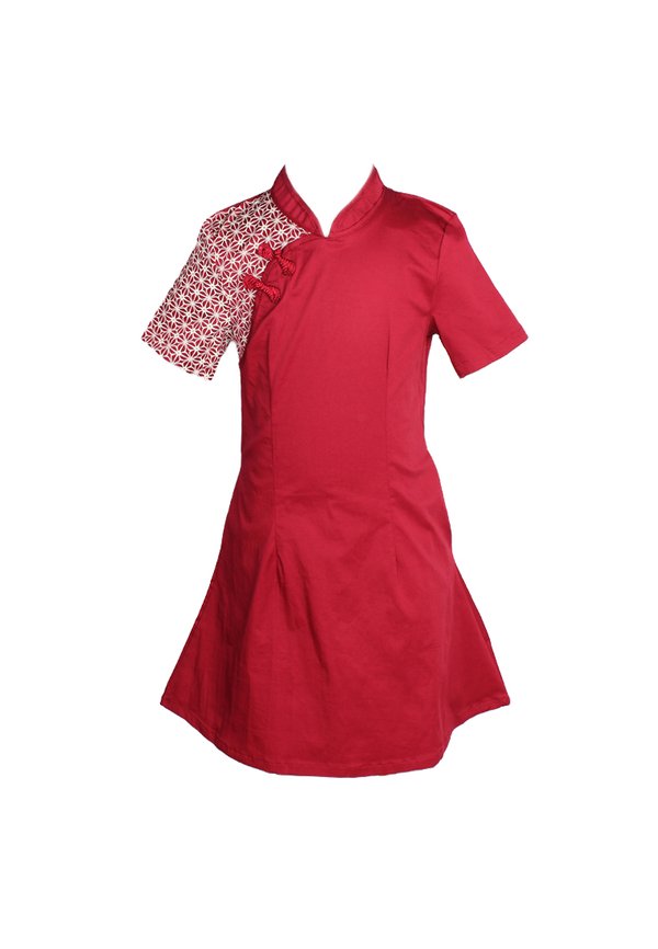Motif Detailed Twill Cheongsam Inspired Dress RED (Girl's Dress)