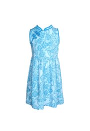 Lace Print Cheongsam Inspired Girl's Dress BLUE
