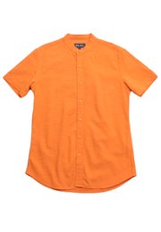 Linen Premium Mandarin Collar Short Sleeve Men's Shirt ORANGE