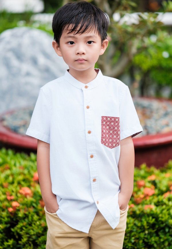 Motif Detailed Pocket Premium Short Sleeve Shirt WHITE (Boy's Shirt)