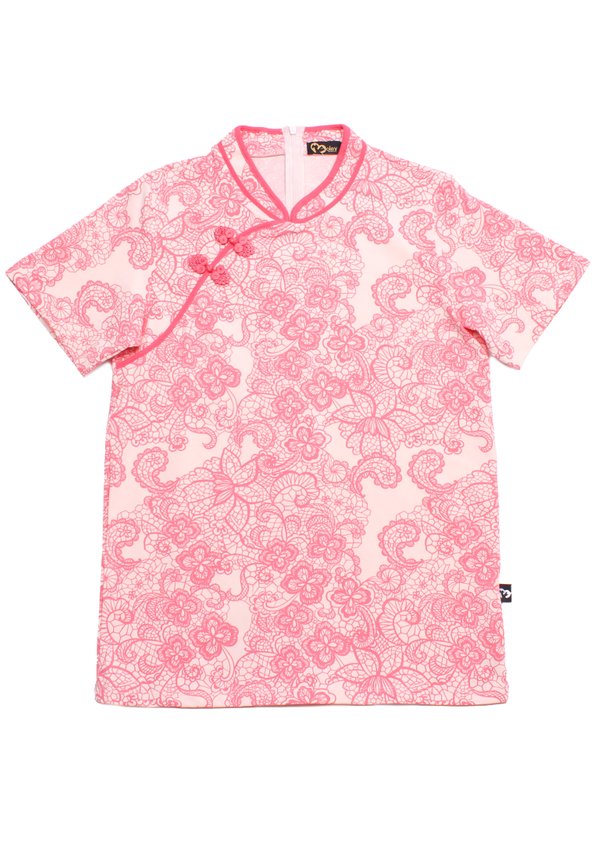Lace Print Cheongsam Inspired Ladies' Blouse PINK