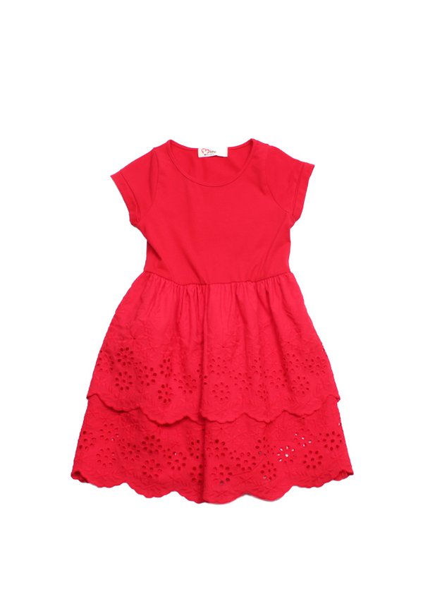 Eyelet Layered Premium Girl's Dress RED