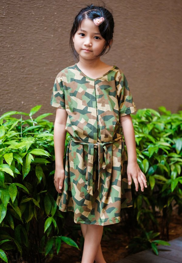 Camo Print Flare Dress GREEN (Girl's Dress)