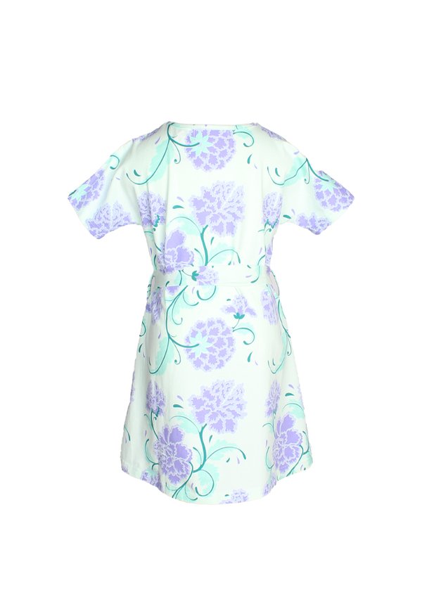 Peont Floral Print Girl's Flare Dress CYAN