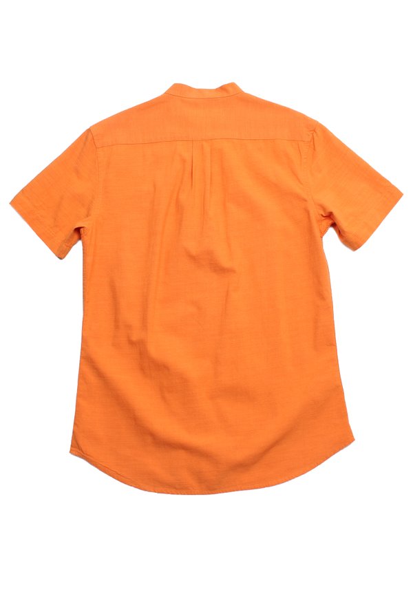 Linen Premium Mandarin Collar Short Sleeve Men's Shirt ORANGE