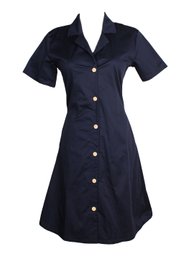 Classic Cotton Twill Button Down Dress Ladies NAVY