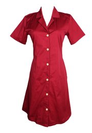 Classic Cotton Twill Button Down Dress Ladies RED
