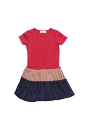 Colour Block Tiered Pleated Girl's Dress RED