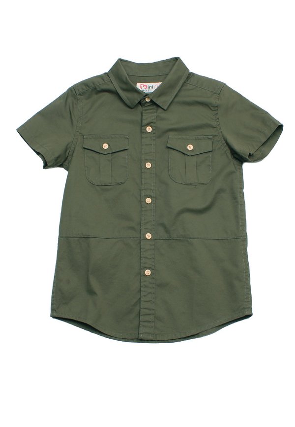 Classic Double Pocket Short Sleeve Boy's Shirt GREEN