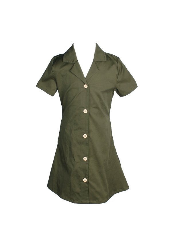 Classic Cotton Twill Button Down Girl's Dress GREEN