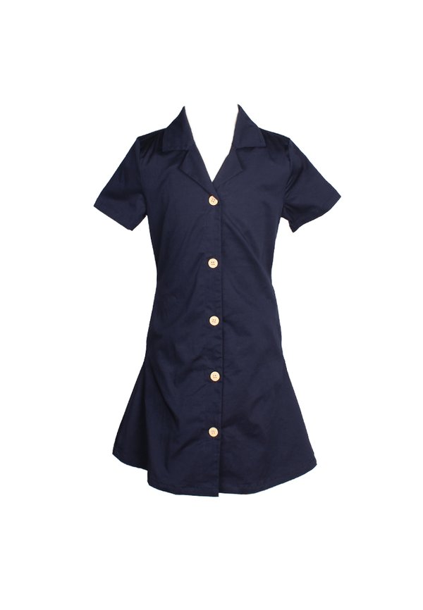 Classic Cotton Twill Button Down Girl's Dress NAVY