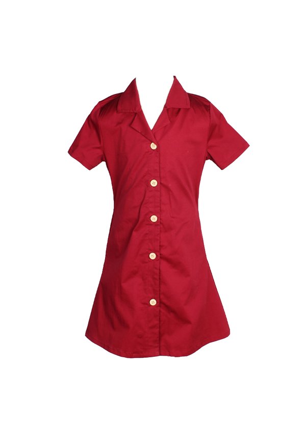Classic Cotton Twill Button Down Girl's Dress RED