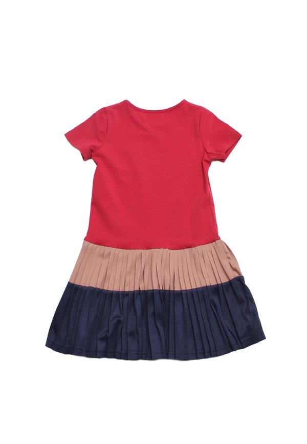 Colour Block Tiered Pleated Girl's Dress RED