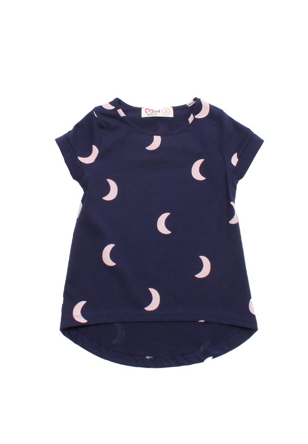 Crescent Moon Print Girl's T-Shirt NAVY