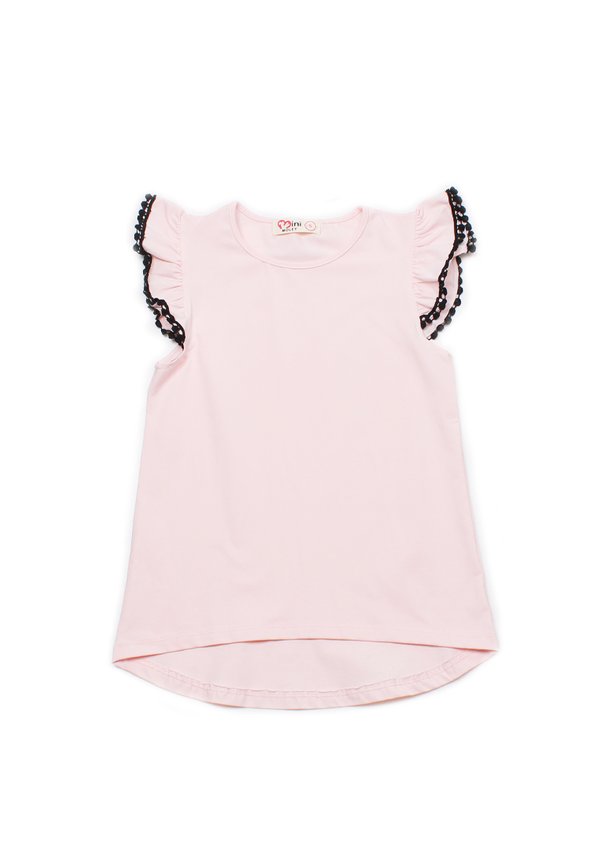 Contrast Lace Trimming Girl's T-Shirt PINK