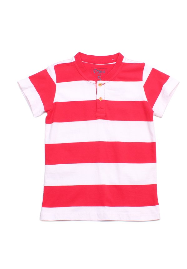Thick Stripe Classic Boy's Premium Henley T-Shirt RED