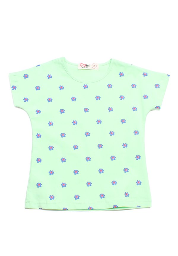 Floral Petal Print Girl's T-Shirt GREEN