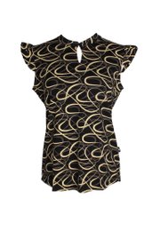 Ribbons Print Ladies' Button Blouse BLACK