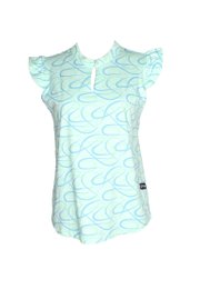 Ribbons Print Ladies' Button Blouse CYAN