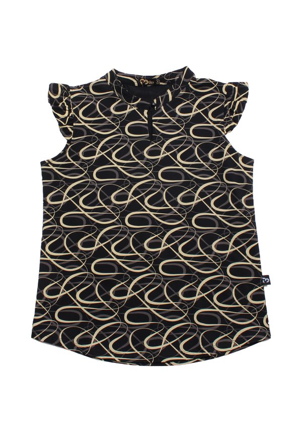 Ribbons Print Ladies' Button Blouse BLACK