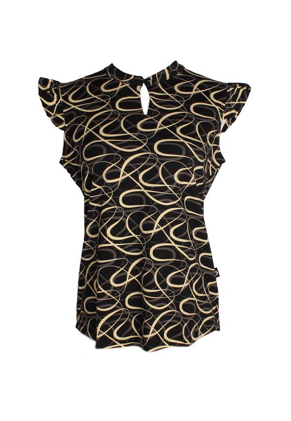 Ribbons Print Ladies' Button Blouse BLACK