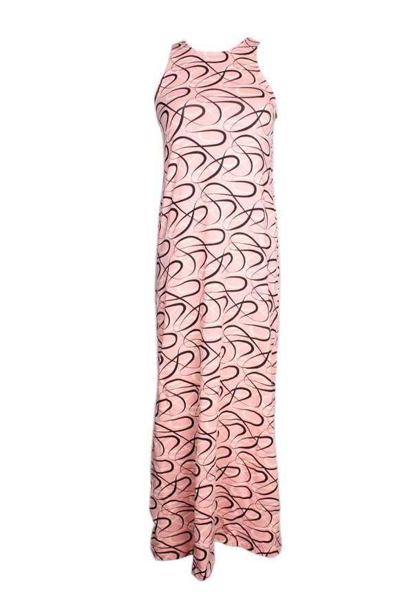 Ribbons Print Maxi Ladies' Dress PINK