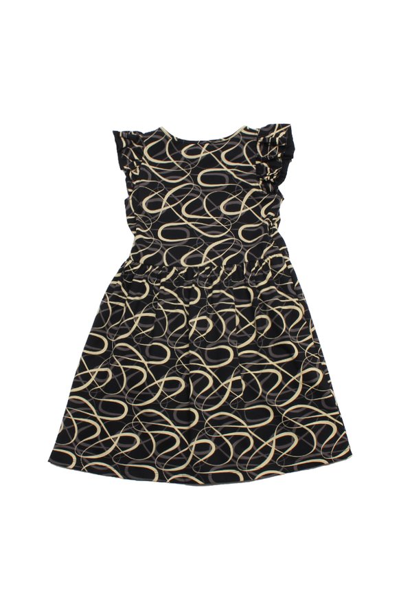 Ribbons Print Girl's Dress BLACK