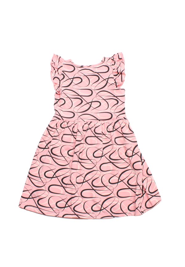 Ribbons Print Girl's Dress PINK