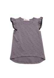 Triangle Prints Lace Trimming Girl's T-Shirt GREY