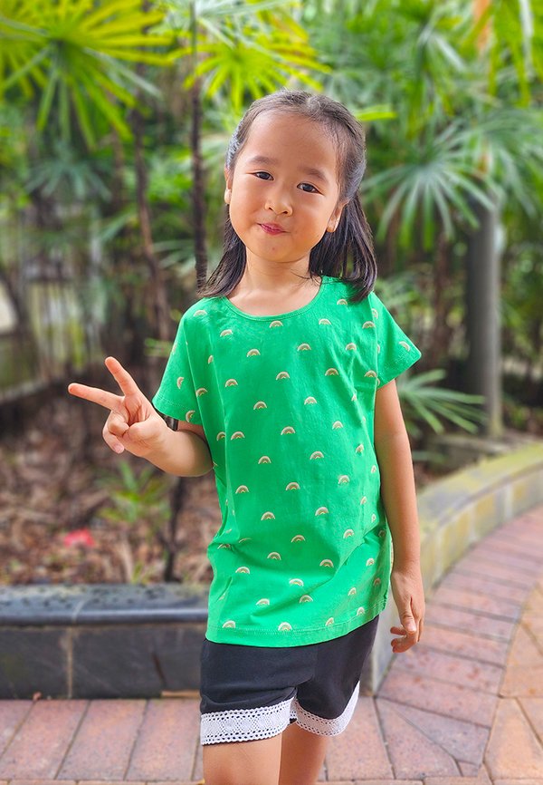 Rainbow Print Girl's T-Shirt GREEN