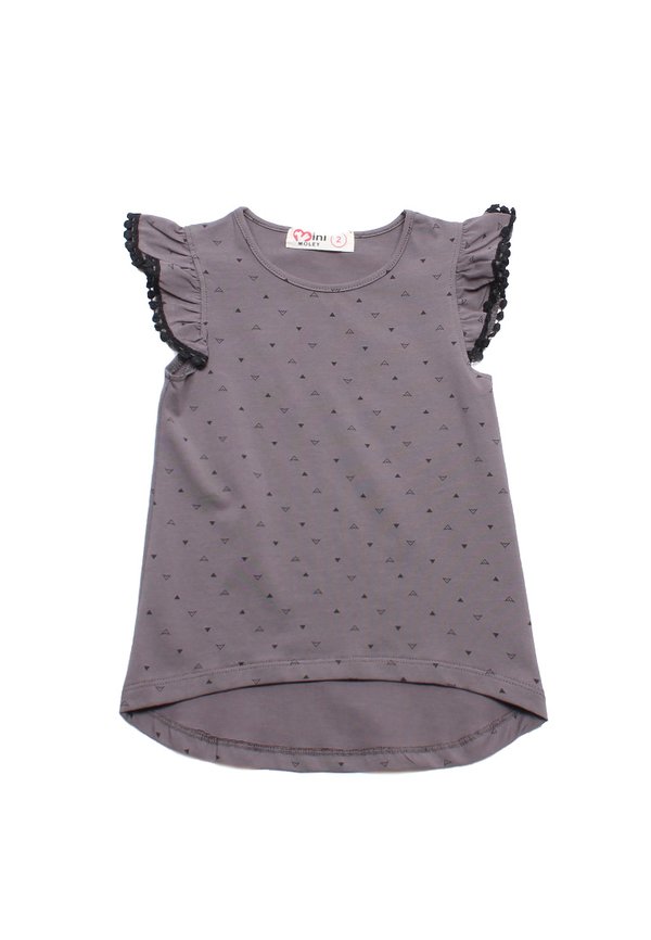 Triangle Prints Lace Trimming Girl's T-Shirt GREY