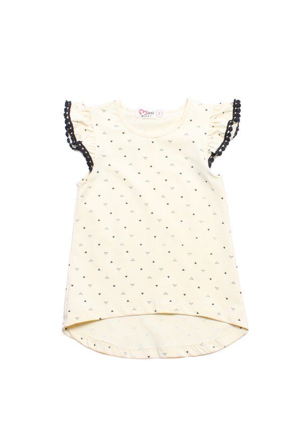 Triangle Prints Lace Trimming Girl's T-Shirt CREAM