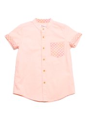 [PRE-ORDER] Kueh Bangkit Print Pocket Mandarin Collar Short Sleeve Boy's Shirt PINK