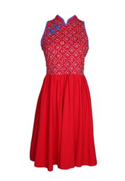 [PRE-ORDER] Pineapple Oriental Print Cheongsam Inspired Ladies' Dress RED