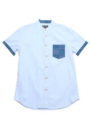 [PRE-ORDER] Kueh Bangkit Print Pocket Mandarin Collar Short Sleeve Men's Shirt BLUE