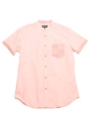 [PRE-ORDER] Kueh Bangkit Print Pocket Mandarin Collar Short Sleeve Men's Shirt PINK